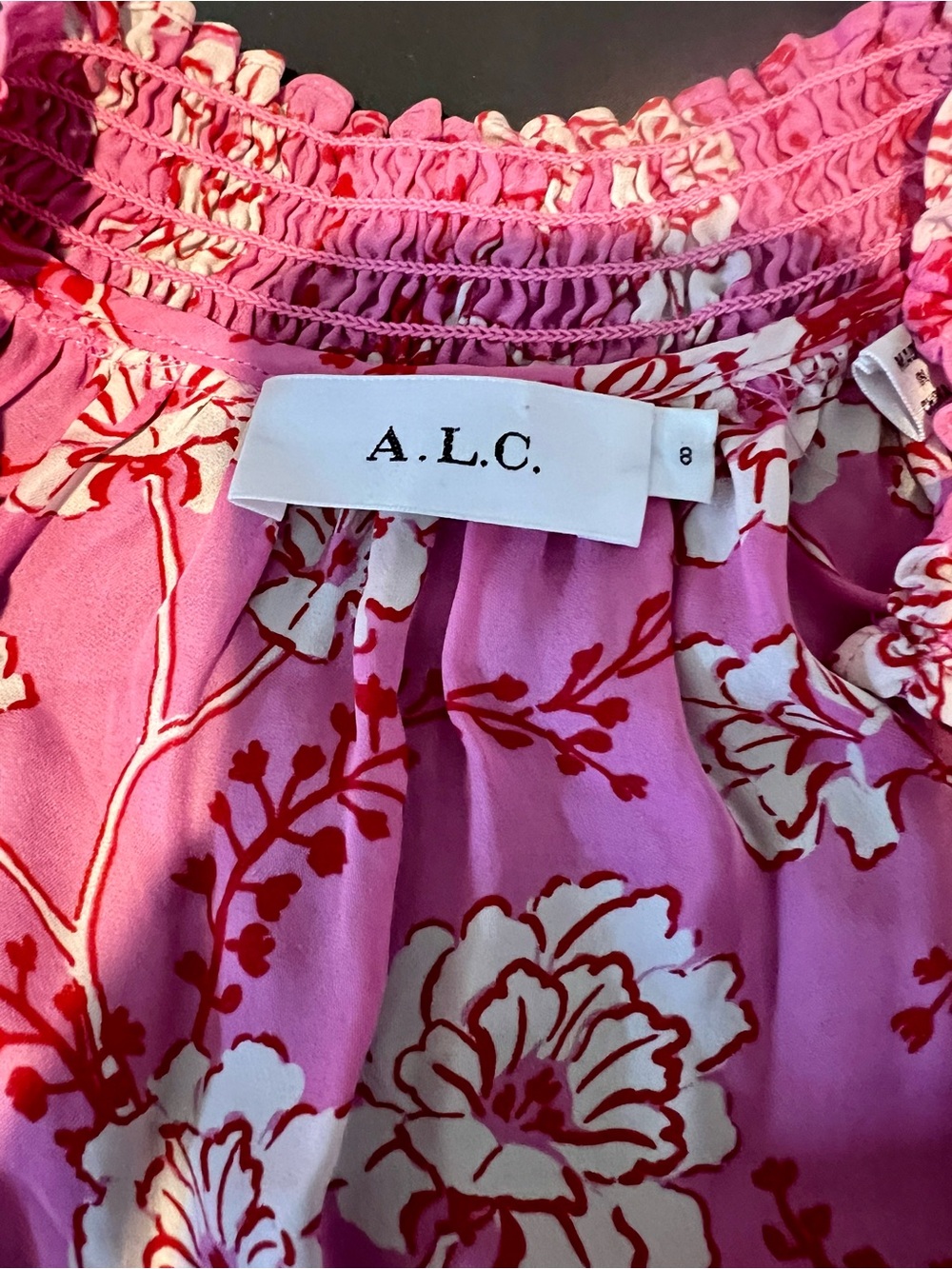 A.L.C. Pink Floral Smocked-Neck Blouse - Picture 7 of 7